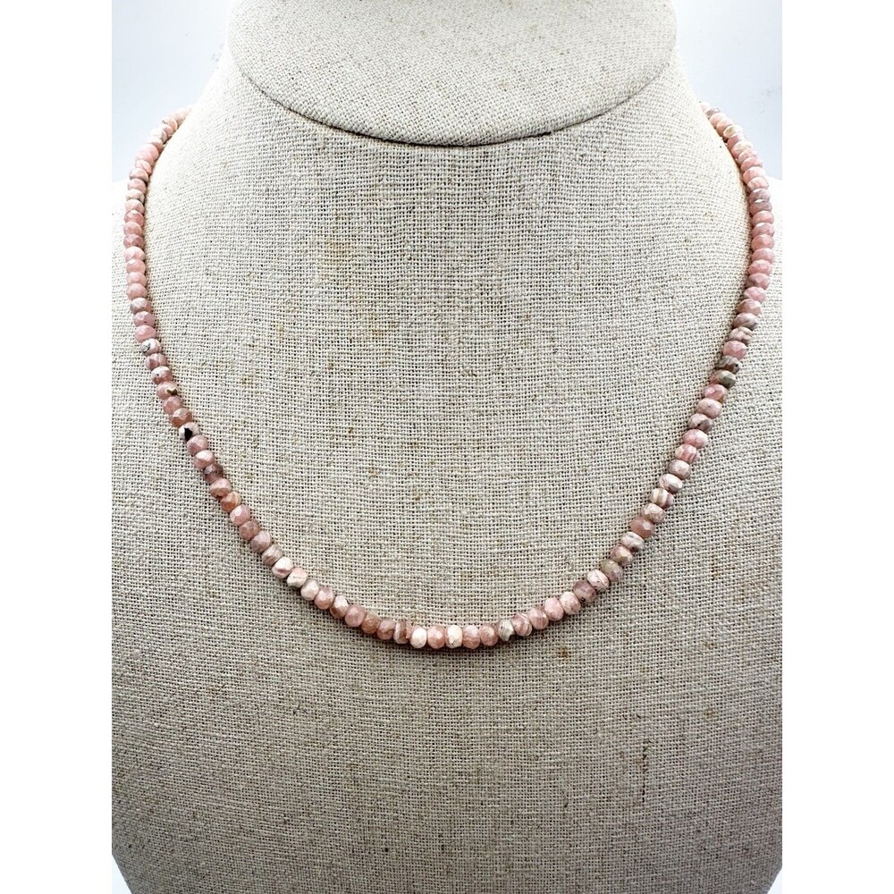 Honey And Ice Rhodochrosite Bead Necklace Sterling Silver Gold Plated Clasp 18”